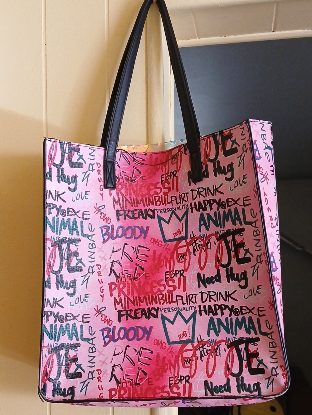 Pink Graffiti Print Tote Bag